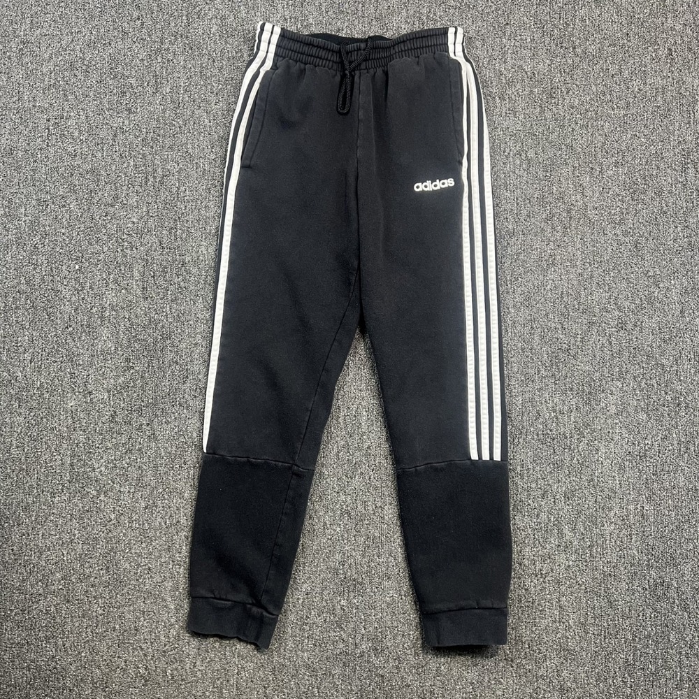 Adidas Y2K Athleisure Joggers Small Black White Stripe Tapered Fleece Sweatpants